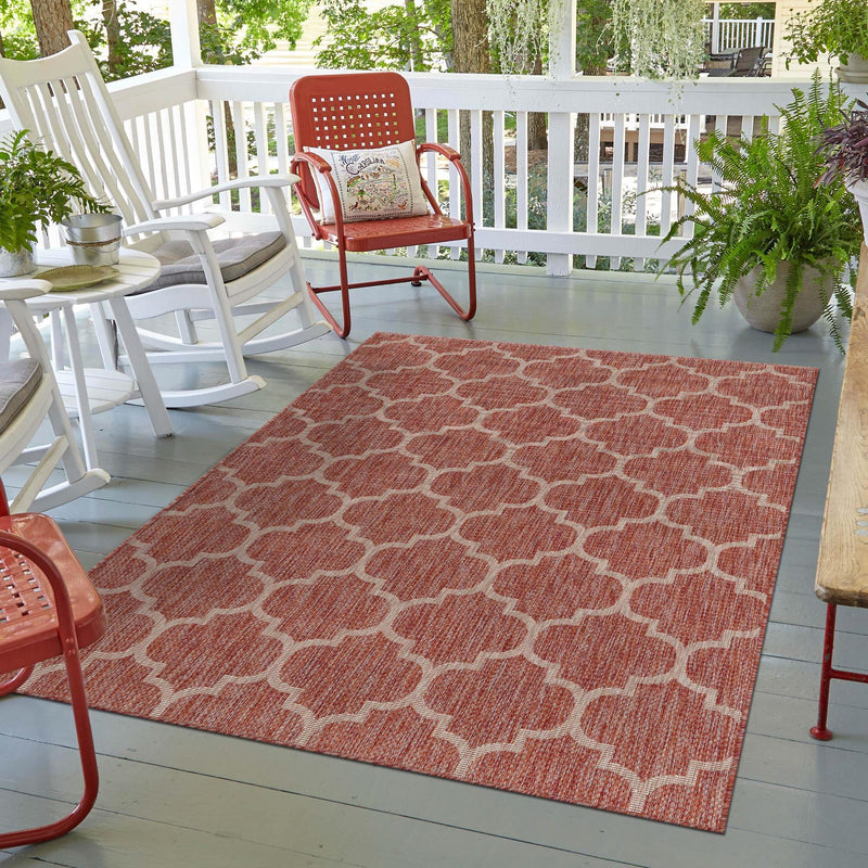 Garden Lattice Oasis Collection Area Rug - Arbor (Rust Red) Rectangle Rust Red lifestyle 25
