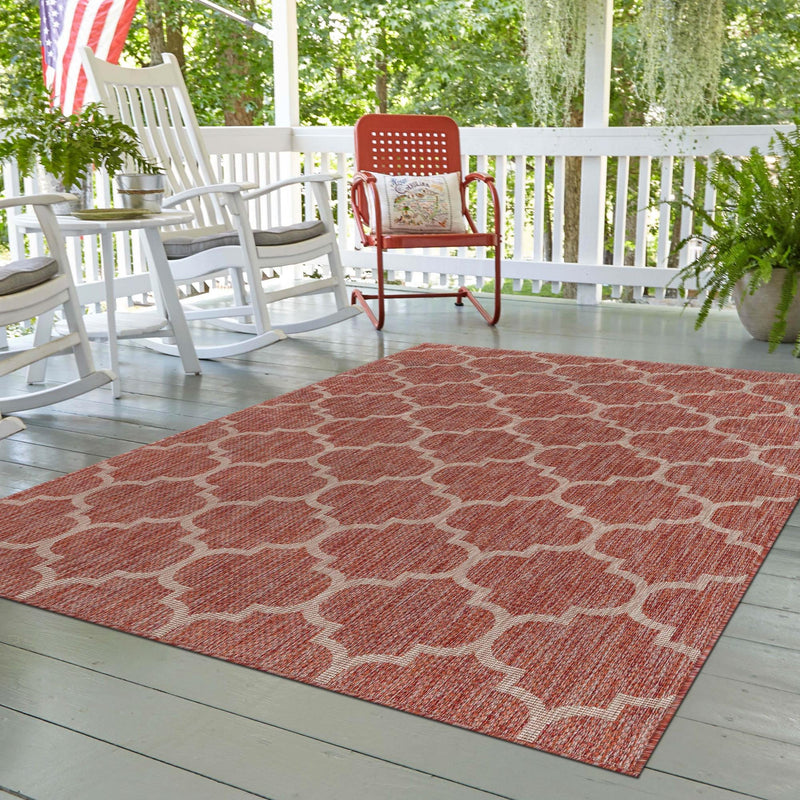 Garden Lattice Oasis Collection Area Rug - Arbor (Rust Red) Rectangle Rust Red lifestyle 26