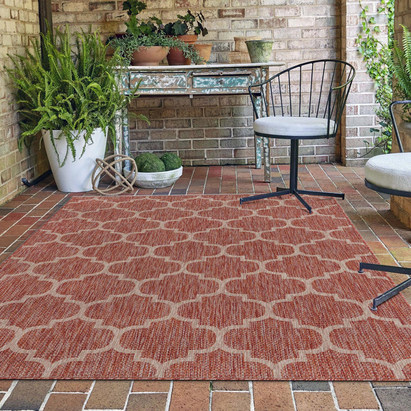 Garden Lattice Oasis Collection Area Rug - Arbor (Rust Red) Rectangle Rust Red lifestyle 28