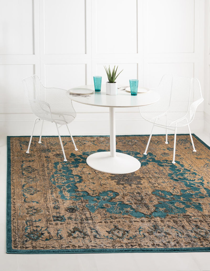 Serenade Oasis Collection Area Rug - Serenity Square Teal lifestyle 9