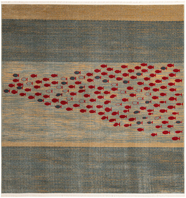 Zagros Oasis Collection Area Rug - Kermanshah Square Blue lifestyle 10