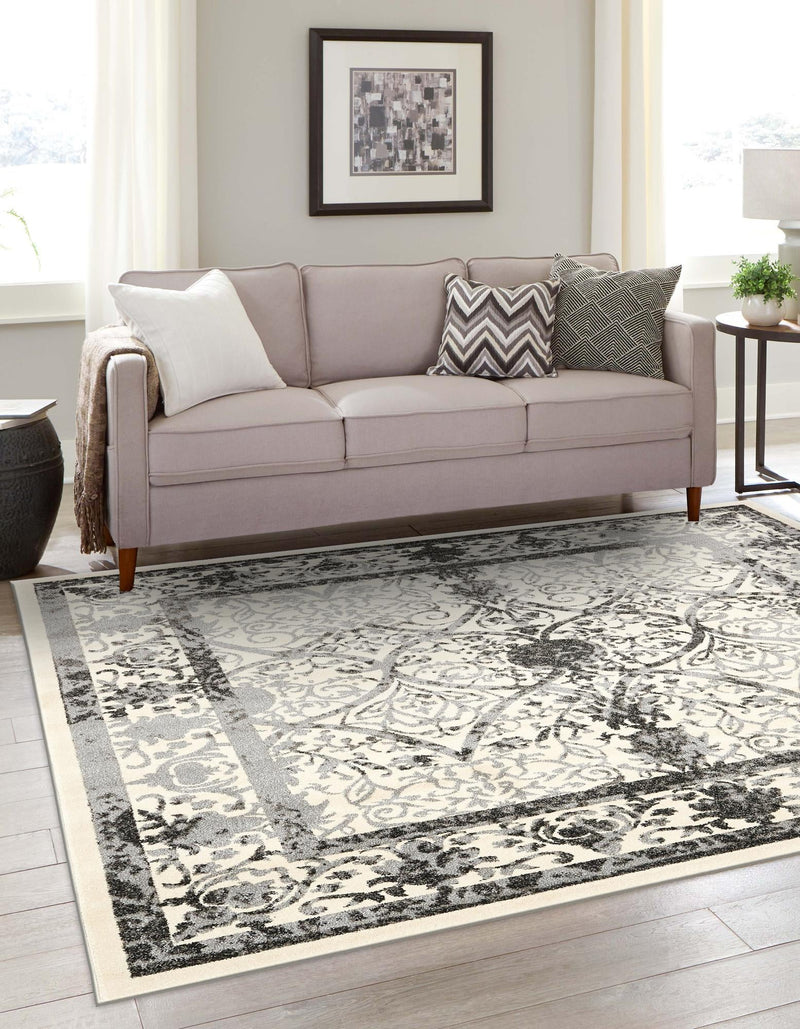 Horizon Collection Area Rug - Sierra Square Ivory and Gray lifestyle 45