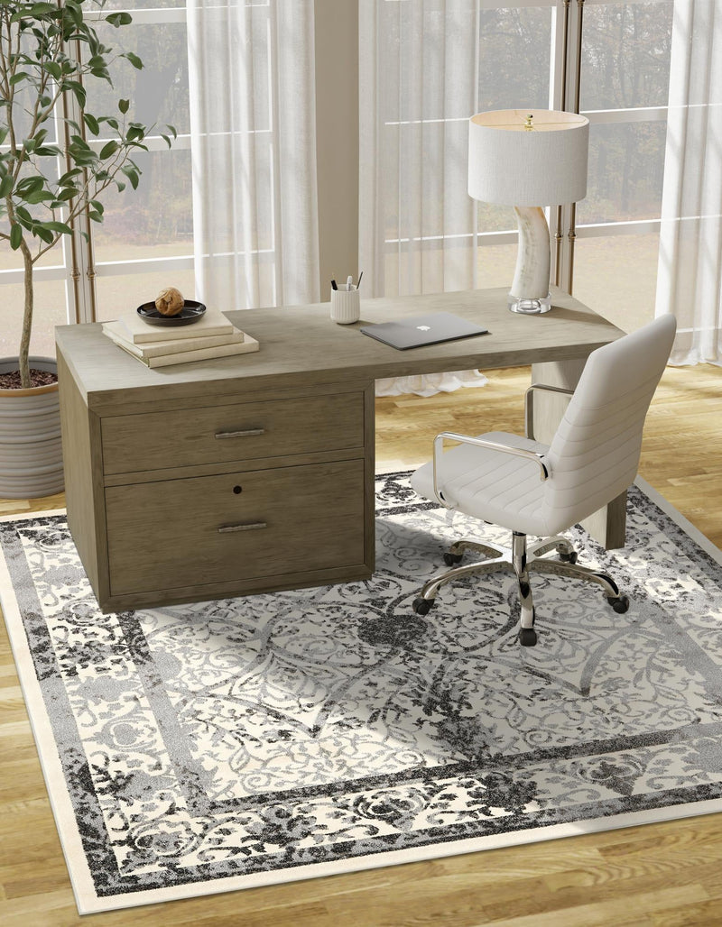 Horizon Collection Area Rug - Sierra Square Ivory and Gray lifestyle 56
