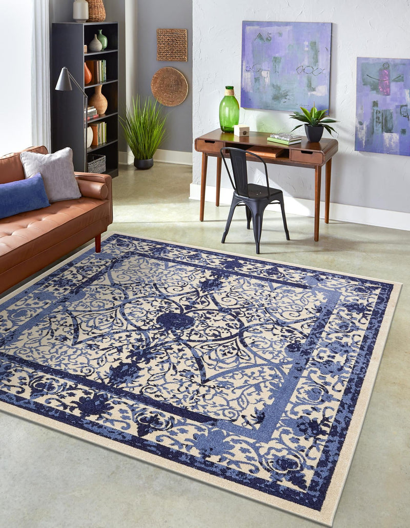 Horizon Collection Area Rug - Sierra Square Ivory and Blue lifestyle 37