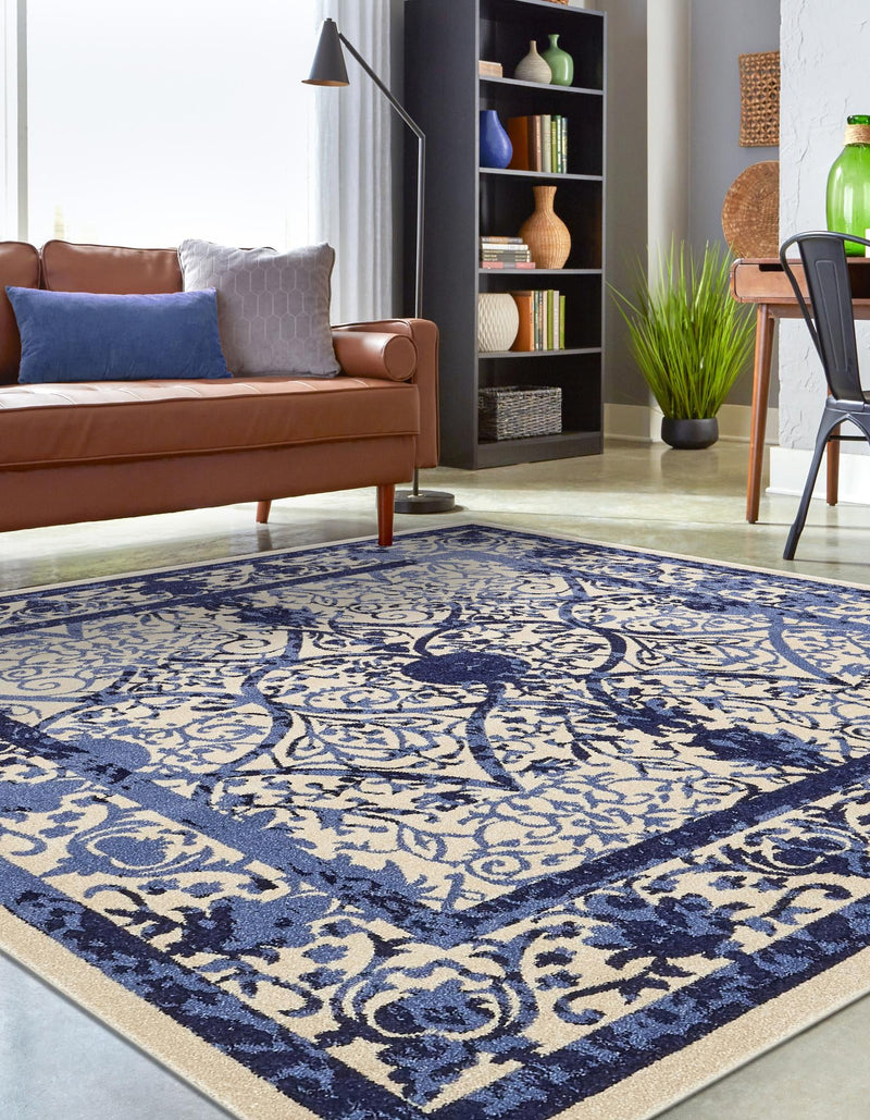 Horizon Collection Area Rug - Sierra Square Ivory and Blue lifestyle 45