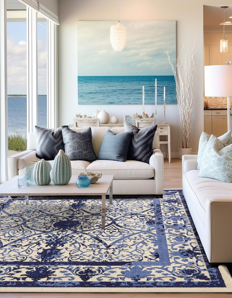 Horizon Collection Area Rug - Sierra Square Ivory and Blue lifestyle 67