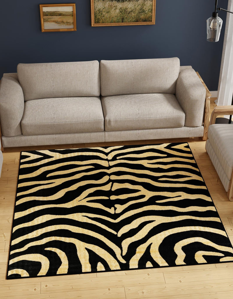 Savannah Sojourn Collection Area Rug - Kilimanjaro Square Black lifestyle 37