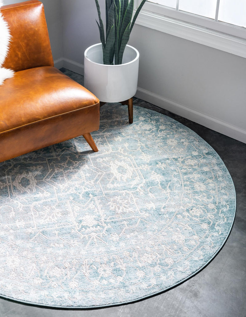 Rustic Charm Revival Collection Area Rug - Farmstead Round Light Blue lifestyle 59