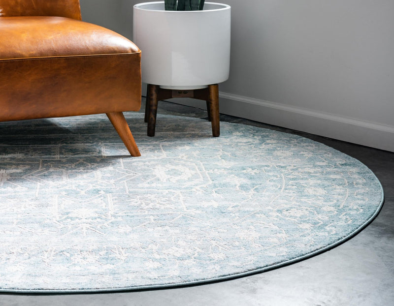 Rustic Charm Revival Collection Area Rug - Farmstead Round Light Blue lifestyle 77