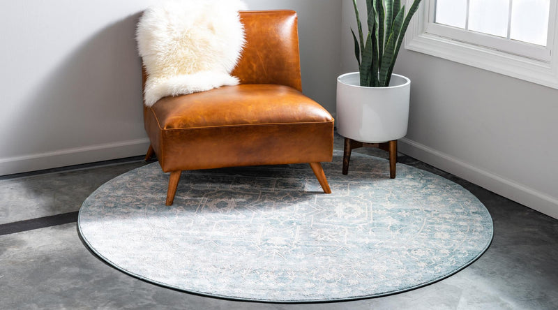 Rustic Charm Revival Collection Area Rug - Farmstead Round Light Blue lifestyle 87
