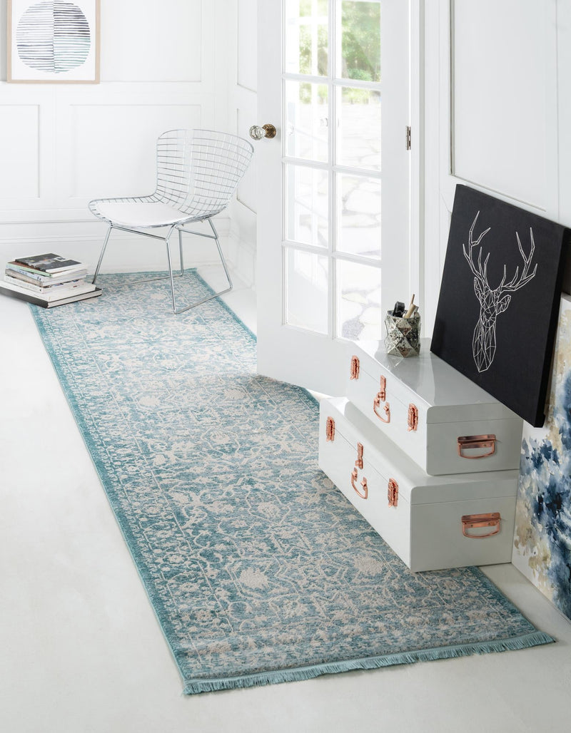Rustic Charm Revival Collection Area Rug - Farmstead Runner Light Blue lifestyle 28