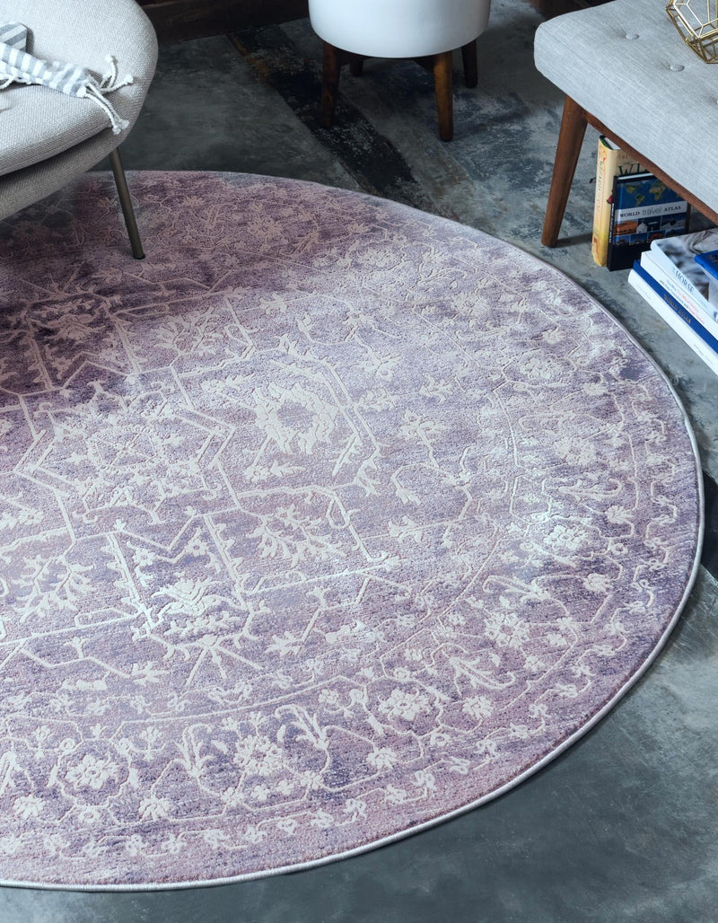 Rustic Charm Revival Collection Area Rug - Farmstead Round Purple lifestyle 88