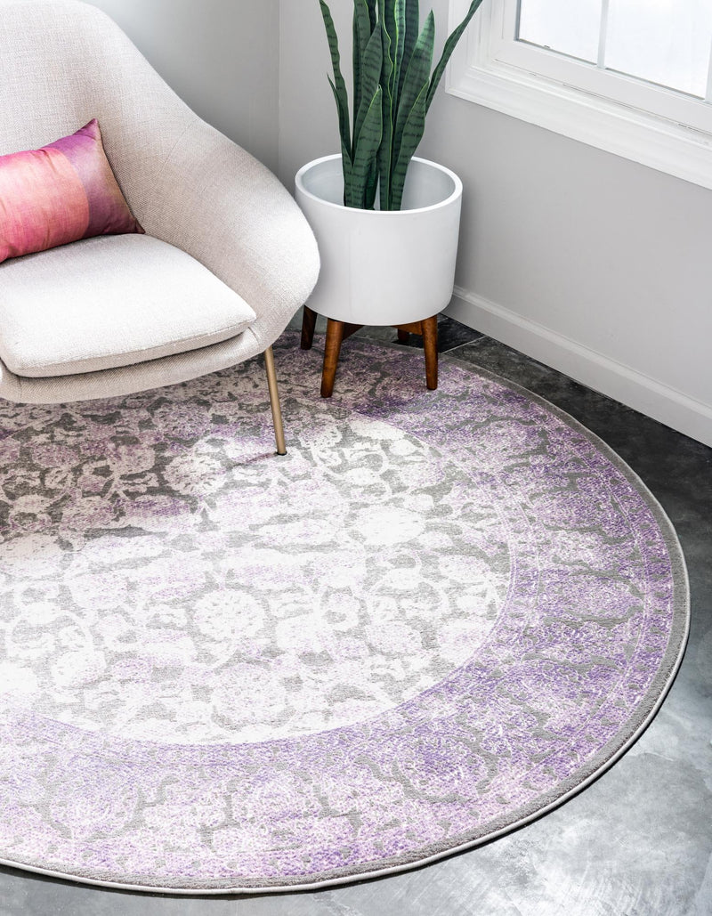 Rustic Charm Revival Collection Area Rug - Pastoral Round Lilac lifestyle 26