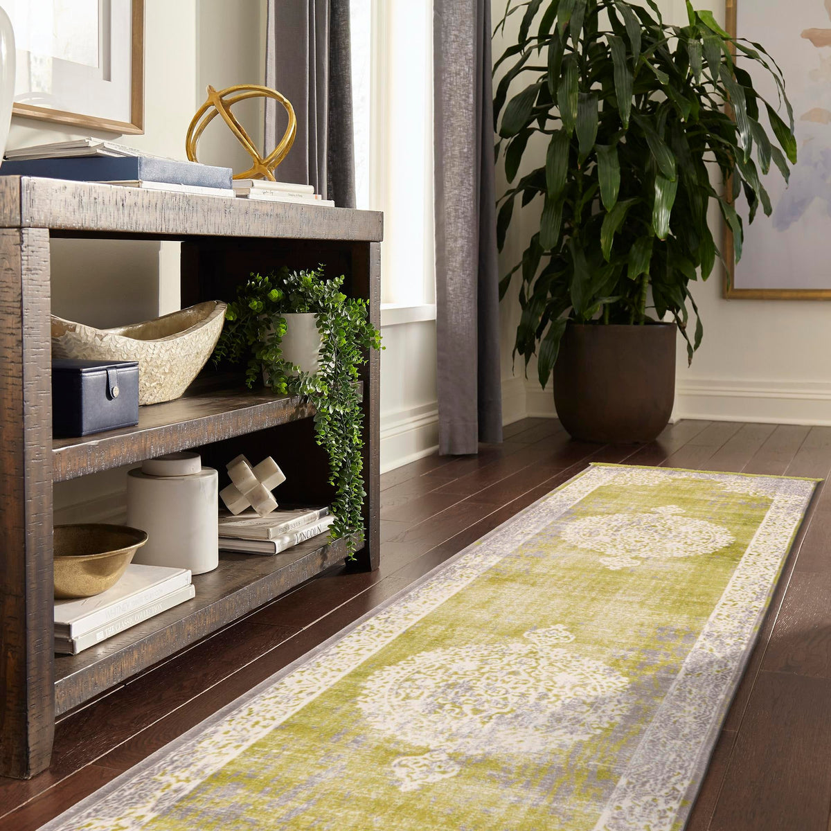 Rustic Charm Revival Collection Area Rug - Meadowland Runner Light Green lifestyle 107