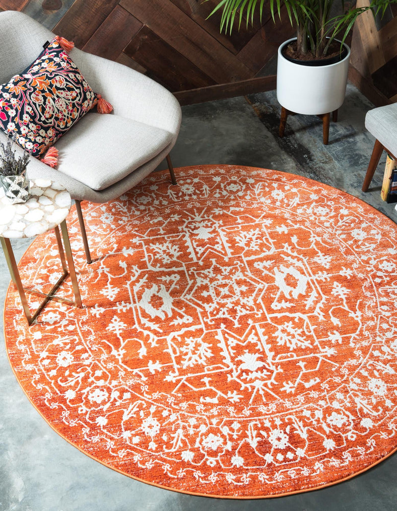 Rustic Charm Revival Collection Area Rug - Farmstead Round Terracotta lifestyle 66