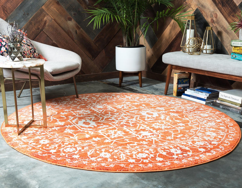 Rustic Charm Revival Collection Area Rug - Farmstead Round Terracotta lifestyle 84