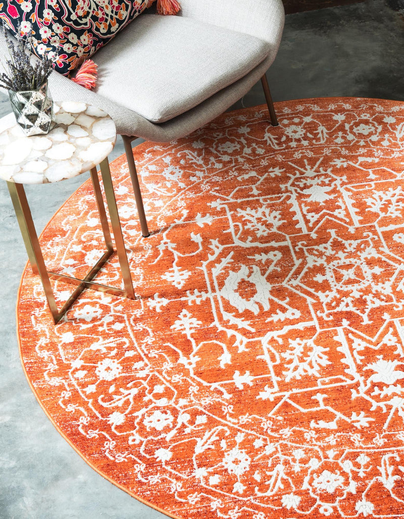 Rustic Charm Revival Collection Area Rug - Farmstead Round Terracotta lifestyle 89