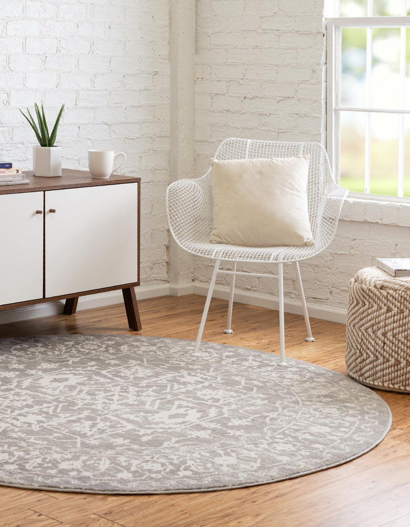 Rustic Charm Revival Collection Area Rug - Farmstead Round Light Gray lifestyle 32