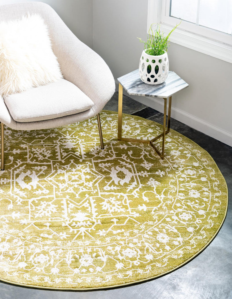 Rustic Charm Revival Collection Area Rug - Farmstead Round Light Green lifestyle 68