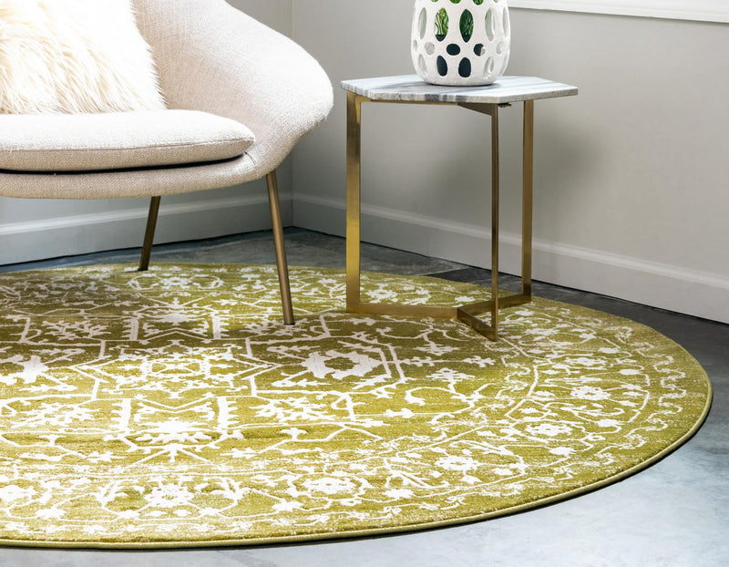 Rustic Charm Revival Collection Area Rug - Farmstead Round Light Green lifestyle 86
