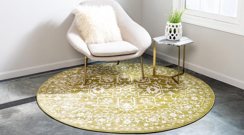 Rustic Charm Revival Collection Area Rug - Farmstead Round Light Green lifestyle 90