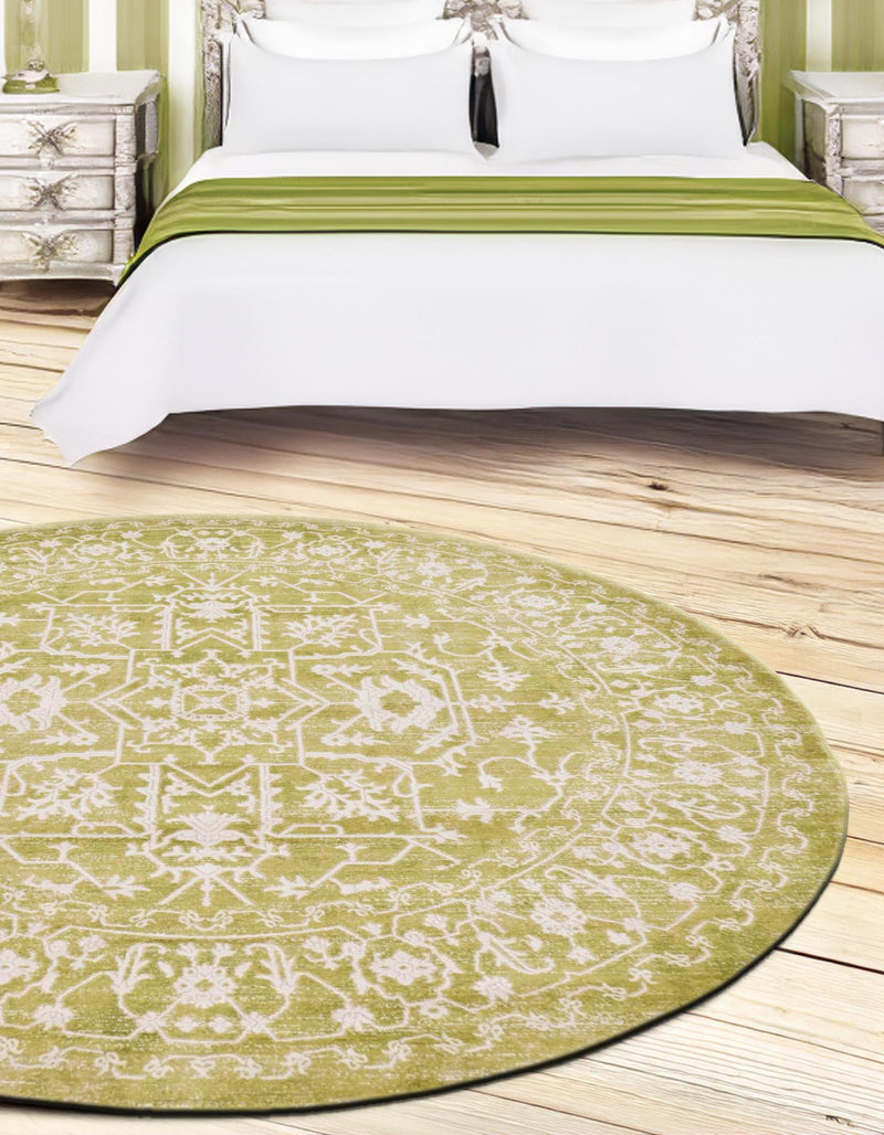 Rustic Charm Revival Collection Area Rug - Farmstead Round Light Green lifestyle 94