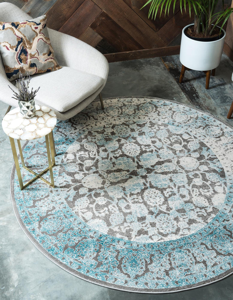 Rustic Charm Revival Collection Area Rug - Pastoral Round Light Blue lifestyle 23