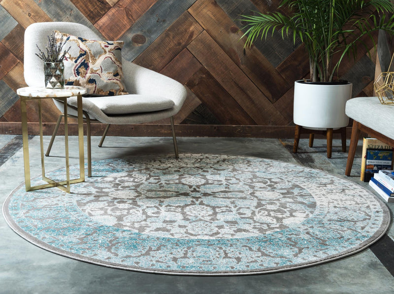 Rustic Charm Revival Collection Area Rug - Pastoral Round Light Blue lifestyle 30