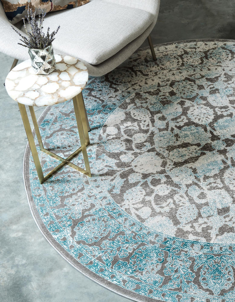 Rustic Charm Revival Collection Area Rug - Pastoral Round Light Blue lifestyle 36