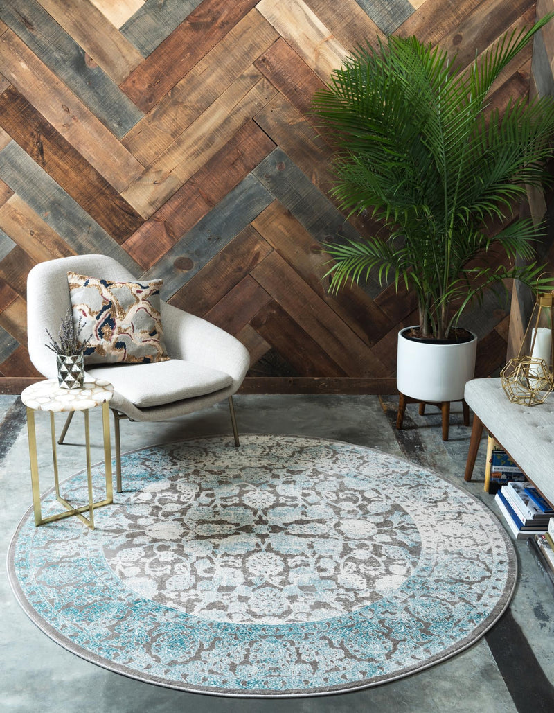 Rustic Charm Revival Collection Area Rug - Pastoral Round Light Blue lifestyle 39