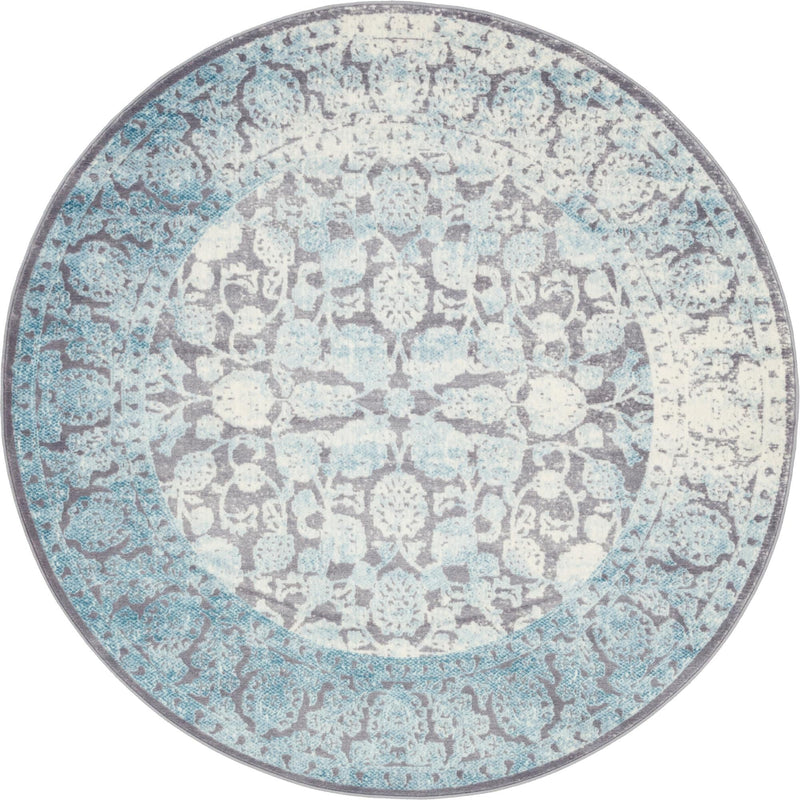 Rustic Charm Revival Collection Area Rug - Pastoral Round Light Blue lifestyle 16