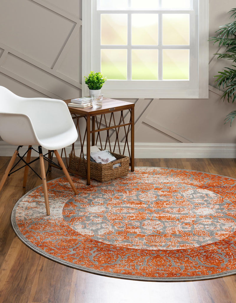 Rustic Charm Revival Collection Area Rug - Pastoral Round Terracotta lifestyle 61