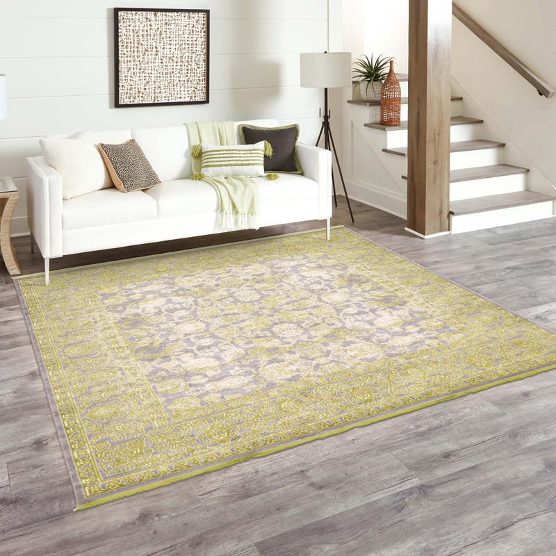 Rustic Charm Revival Collection Area Rug - Pastoral Square Light Green lifestyle 94