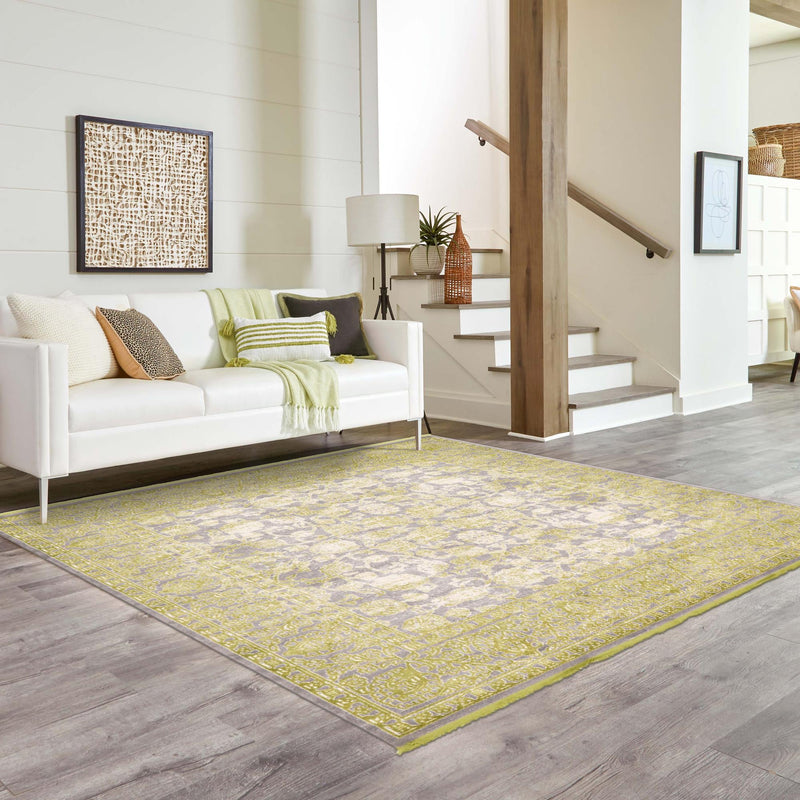 Rustic Charm Revival Collection Area Rug - Pastoral Square Light Green lifestyle 95