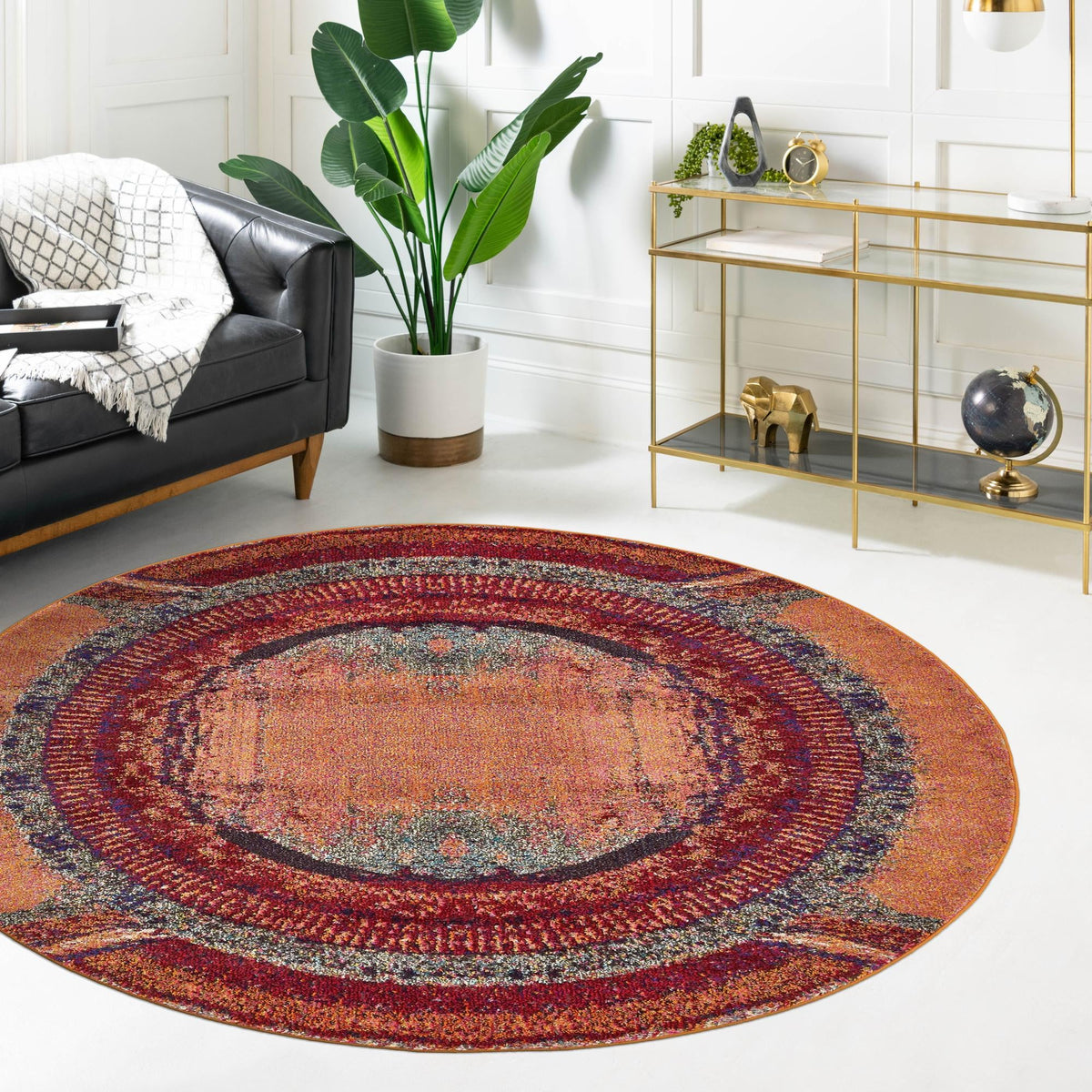 Marrakesh Elegance Collection Area Rug - Sijilmasa Round Orange lifestyle 89
