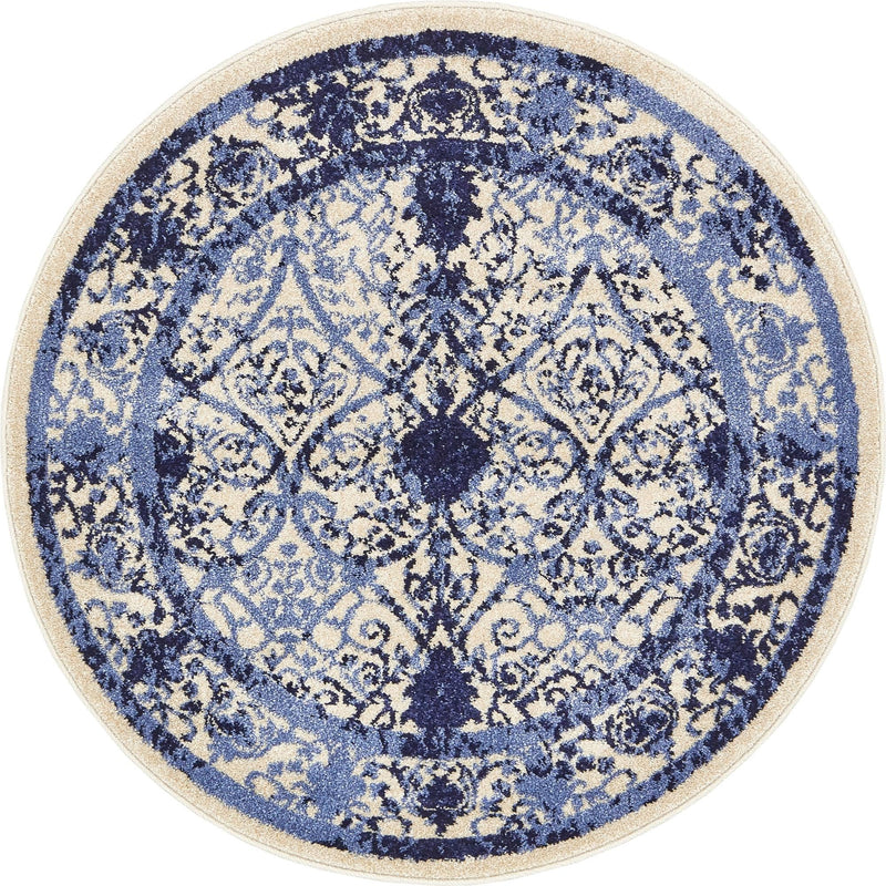 Horizon Collection Area Rug - Sierra Round Ivory and Blue lifestyle 28