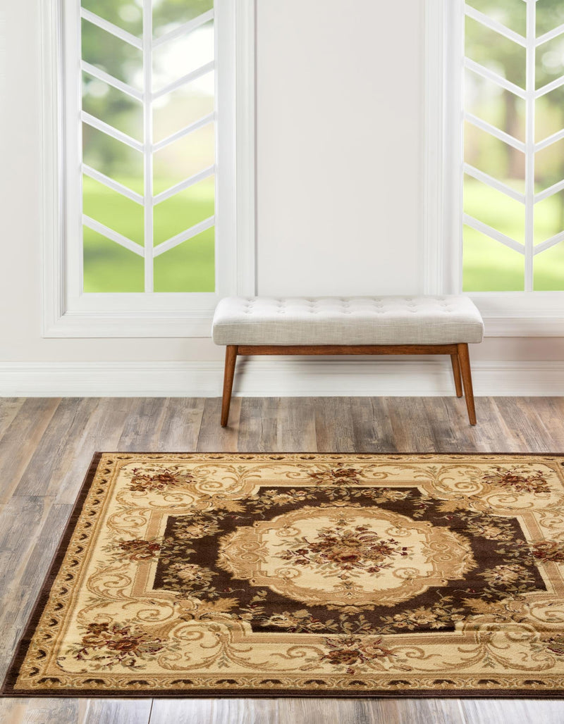 Versailles Elegance Collection Area Rug - Louveciennes (Brown) Square Brown lifestyle 18