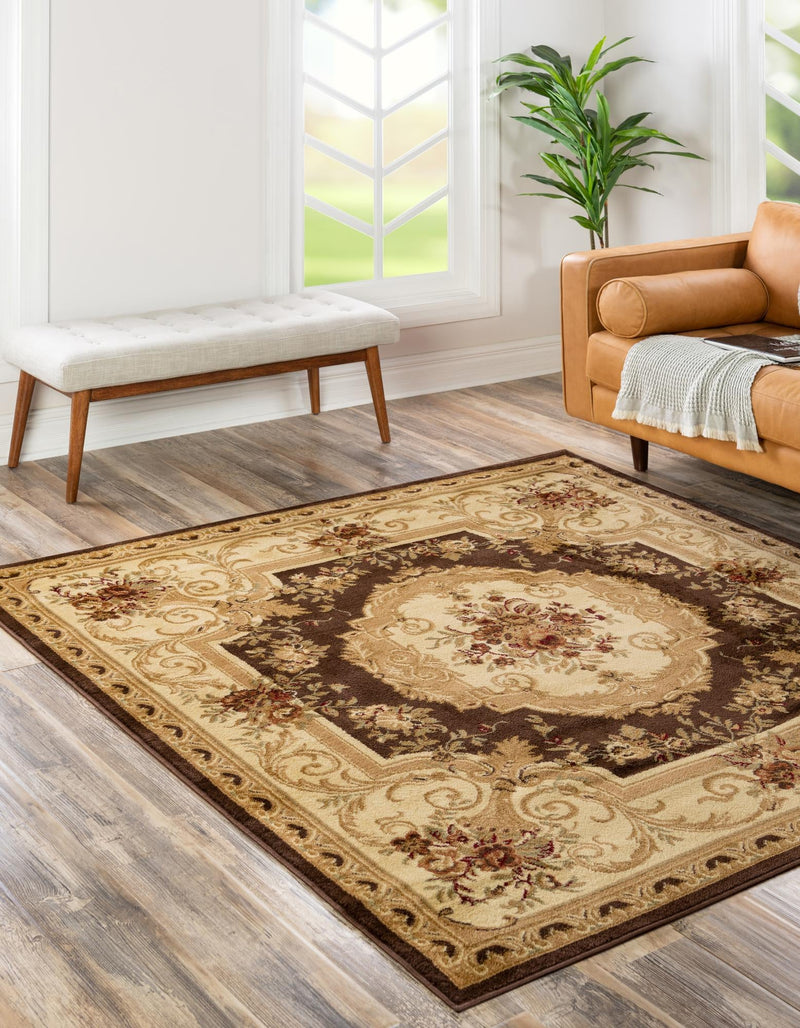 Versailles Elegance Collection Area Rug - Louveciennes (Brown) Square Brown lifestyle 21