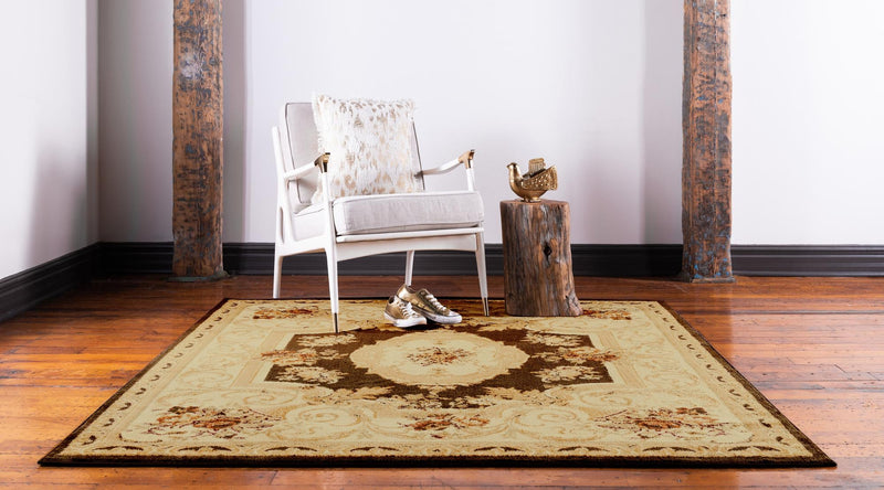 Versailles Elegance Collection Area Rug - Louveciennes (Brown) Square Brown lifestyle 24