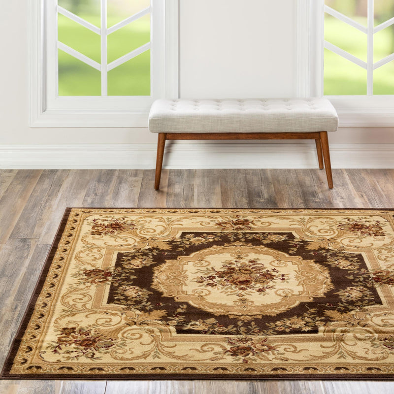 Versailles Elegance Collection Area Rug - Louveciennes (Brown) Square Brown lifestyle 60