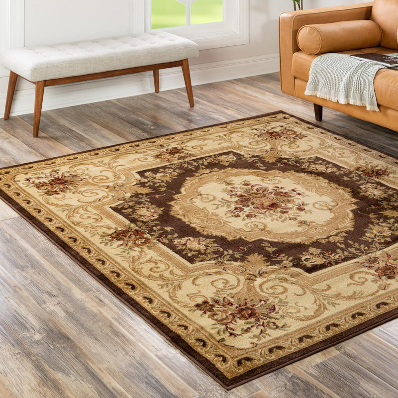 Versailles Elegance Collection Area Rug - Louveciennes (Brown) Square Brown lifestyle 61