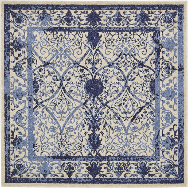 Horizon Collection Area Rug - Sierra Square Ivory and Blue lifestyle 29