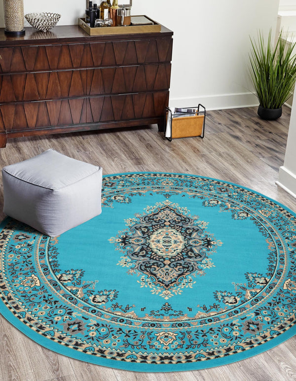 Tabriz Tapestry Collection Area Rug - Azerbaijan (Turquoise) Round Turquoise lifestyle 16