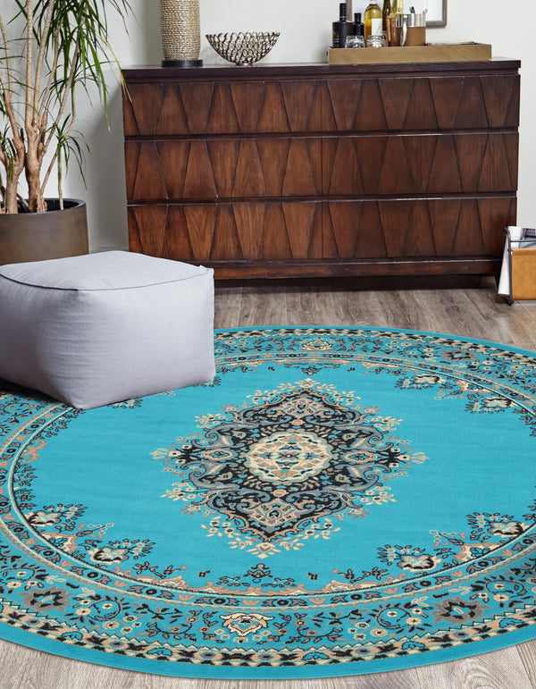 Tabriz Tapestry Collection Area Rug - Azerbaijan (Turquoise) Round Turquoise lifestyle 18