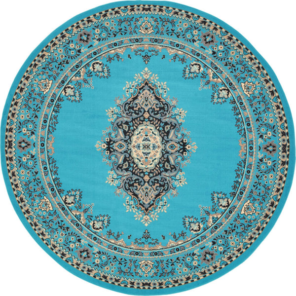 Tabriz Tapestry Collection Area Rug - Azerbaijan (Turquoise) Round Turquoise lifestyle 13