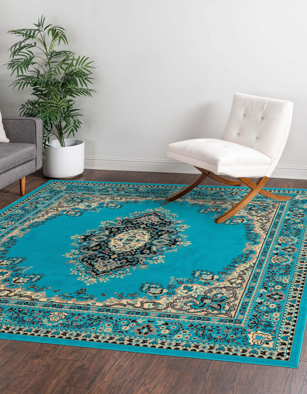 Tabriz Tapestry Collection Area Rug - Azerbaijan (Turquoise) Square Turquoise lifestyle 17