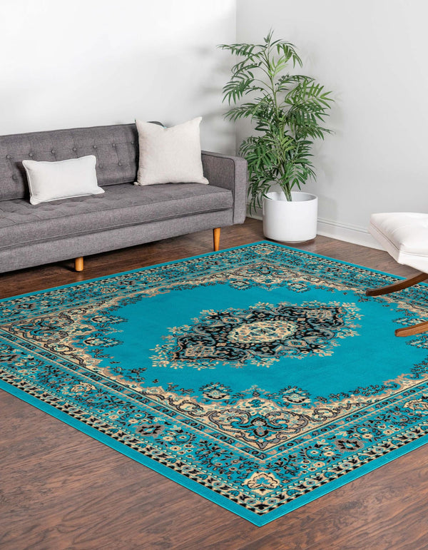 Tabriz Tapestry Collection Area Rug - Azerbaijan (Turquoise) Square Turquoise lifestyle 19