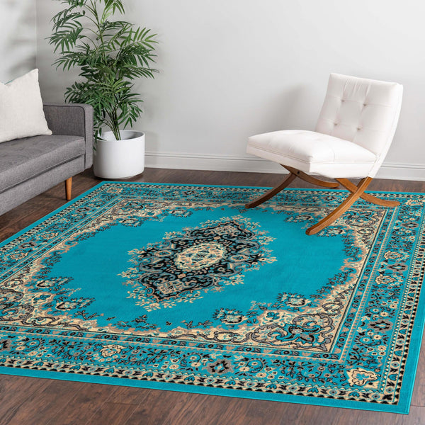 Tabriz Tapestry Collection Area Rug - Azerbaijan (Turquoise) Square Turquoise lifestyle 36