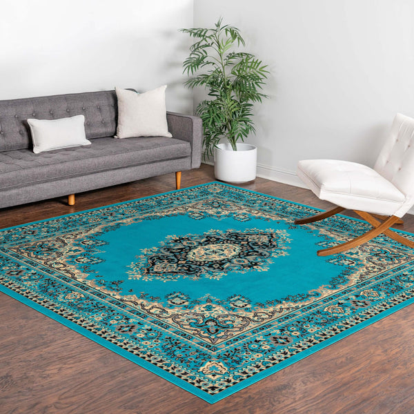 Tabriz Tapestry Collection Area Rug - Azerbaijan (Turquoise) Square Turquoise lifestyle 38