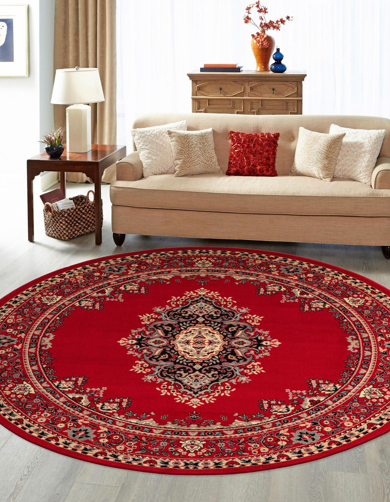 Tabriz Tapestry Collection Area Rug - Azerbaijan (Red) Round Red lifestyle 6